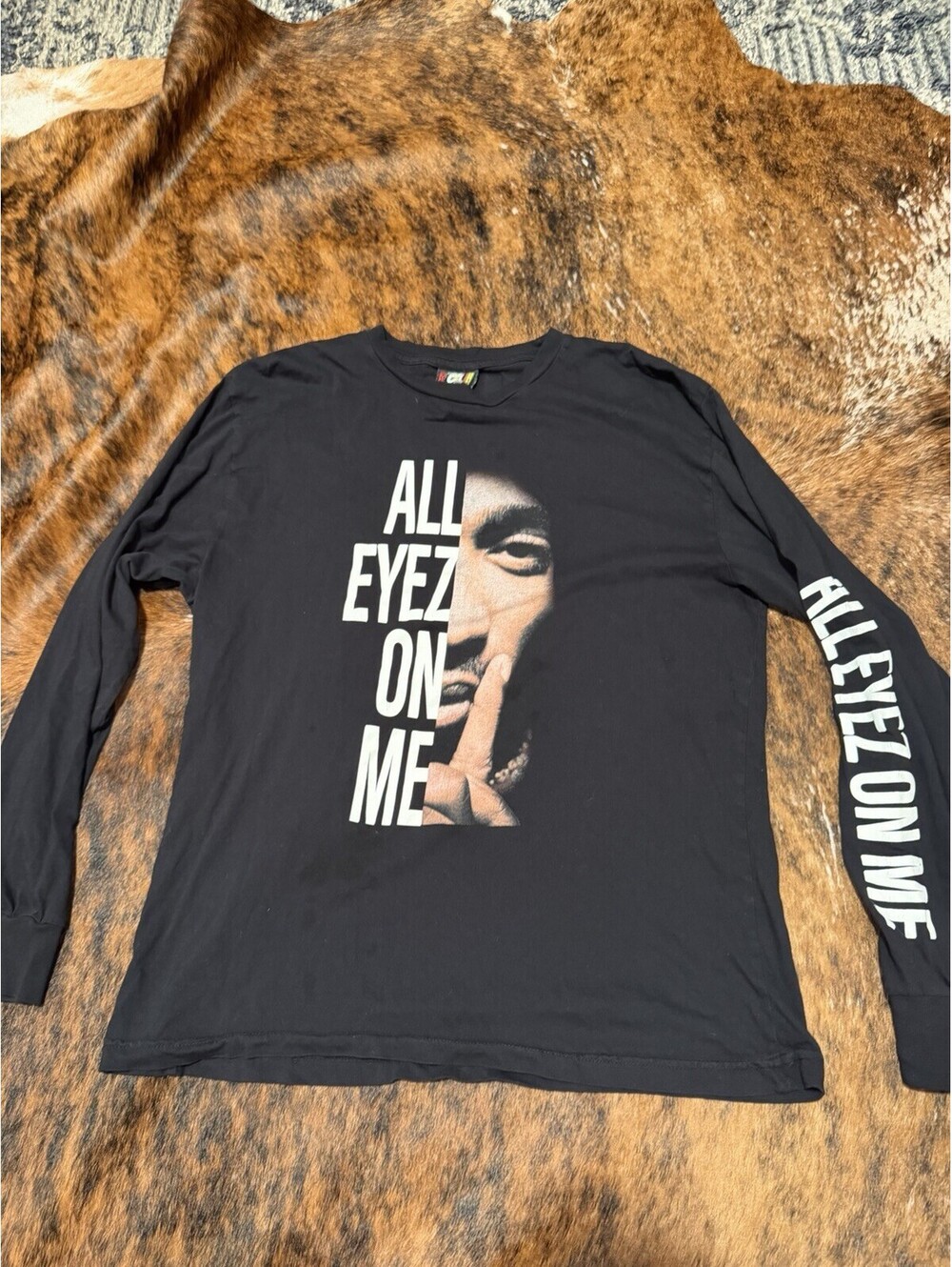Cross Colours Tupac Shakur All Eyez On Me Long Sleeve Shirt Mens Size XL Black
